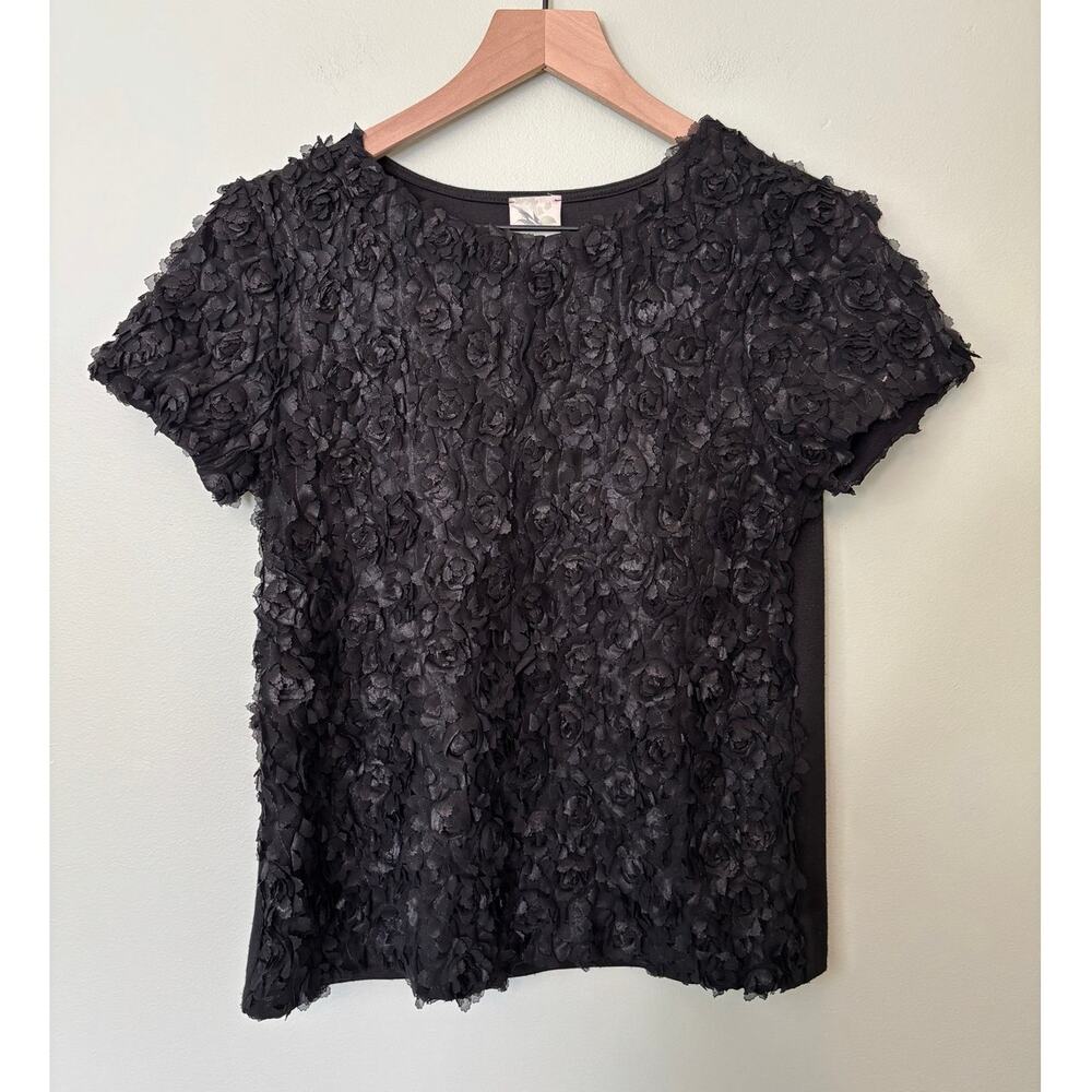 Weston Wear Anthropolgie Black 3D Textured Rosette Floral Shirt XS